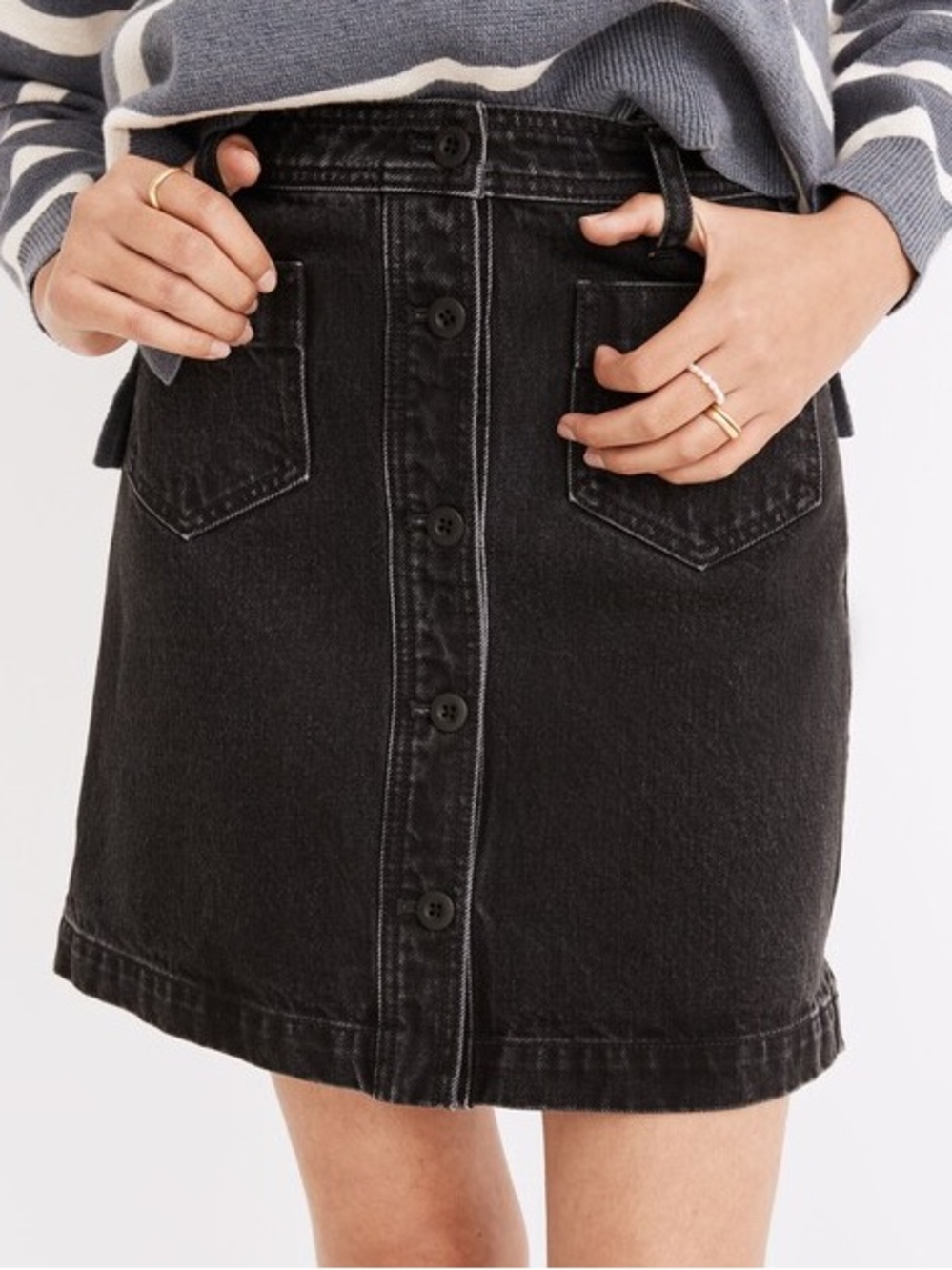 Madewell Black Denim Button-Front Mini Skirt 28